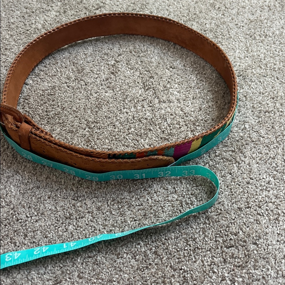 Vintage Made in Guatemala Colorful Fabric Embossed and Braided Leather 31-37 “ - Picture 14 of 16